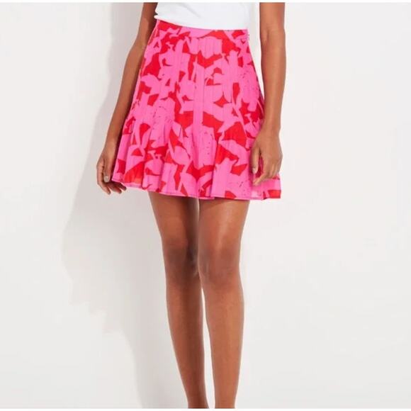 Vineyard Vines Tropical Floral Pintuck Pink Ruffle Mini Skirt Size 2 - Picture 1 of 6